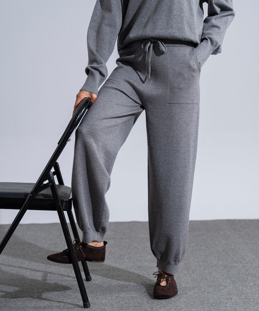 Women's Western Wear Grey Melange Knit Jogger Trousers