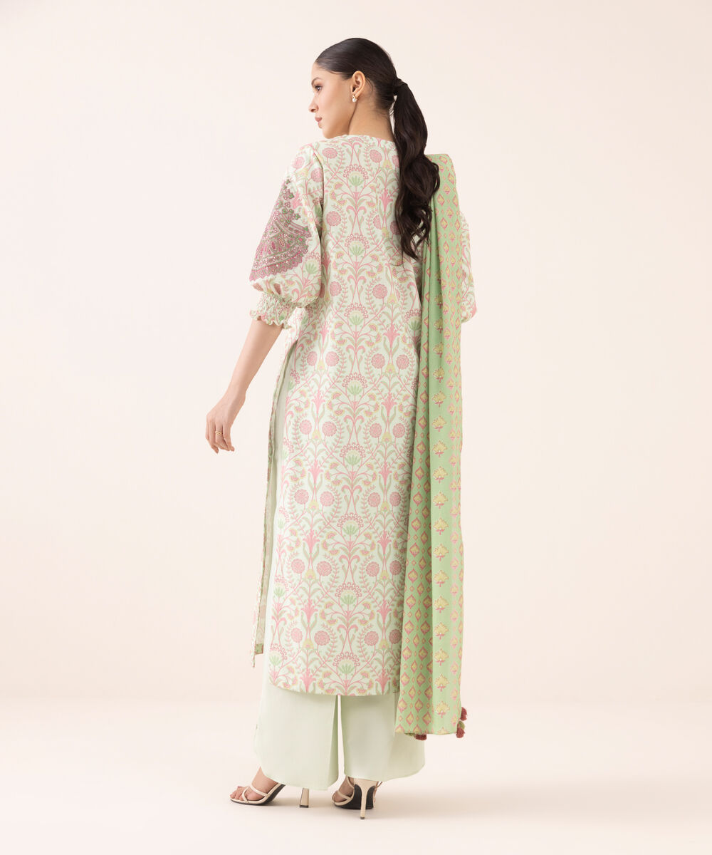 Women's Unstitched Cotton Embroidered Multi Three Piece Suit