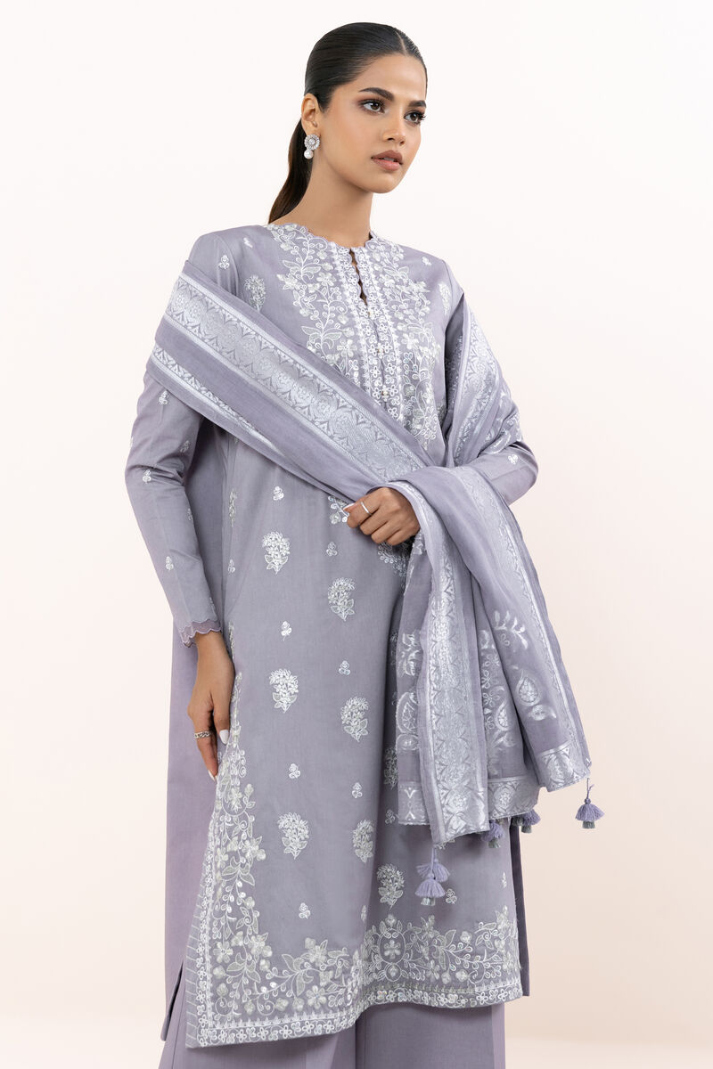 3 Piece - Embroidered Cotton Satin Suit