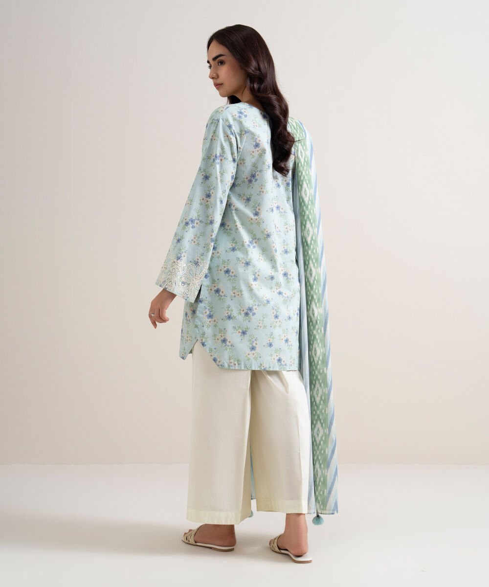 Women's Unstitched Lawn Embroidered Blue 2 Piece Suit