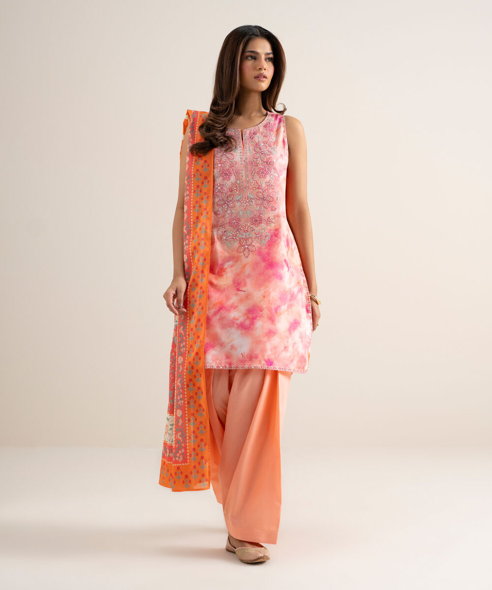 Women's Unstitched Lawn Embroidered Multi 3 Piece Suit