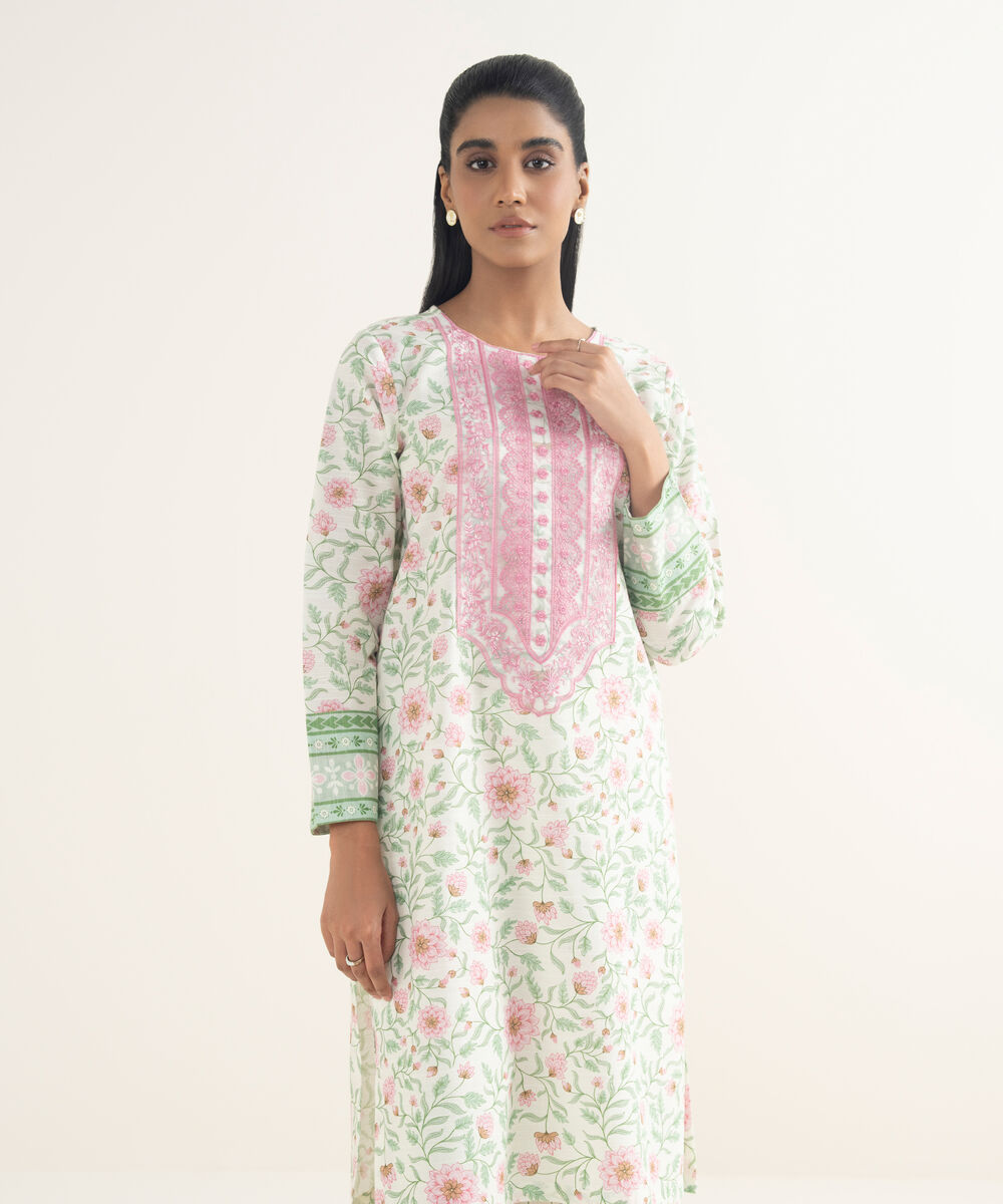 Women's RTW Light Khaddar Embroidered Off White Straight Shirt