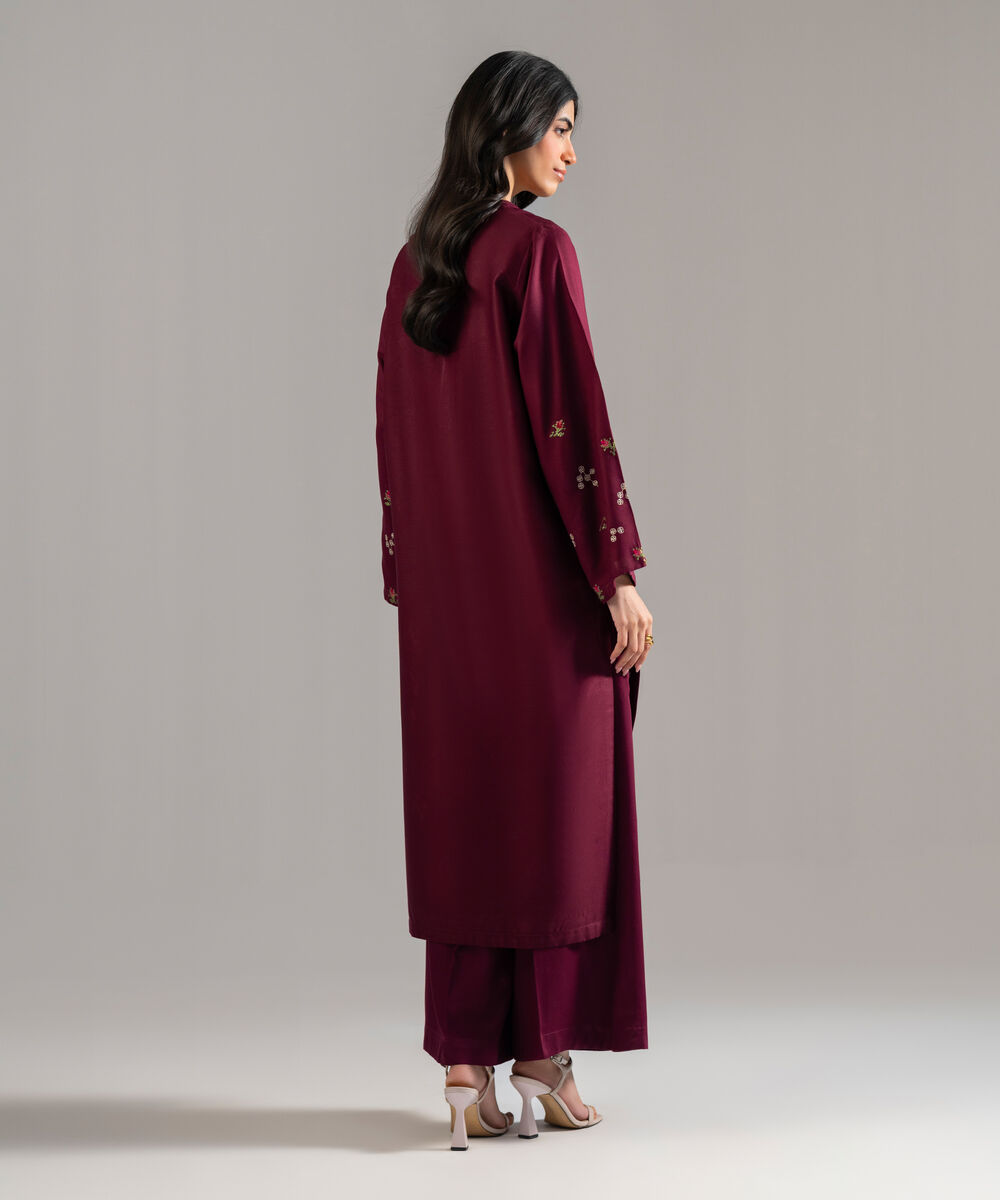 Women's RTW Bedford Solid Embroidered Plum A-Line Shirt