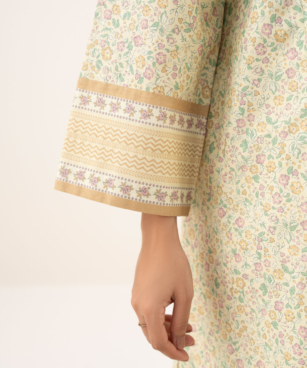 Women's Unstitched Cotton Printed Yellow 3 Piece Suit