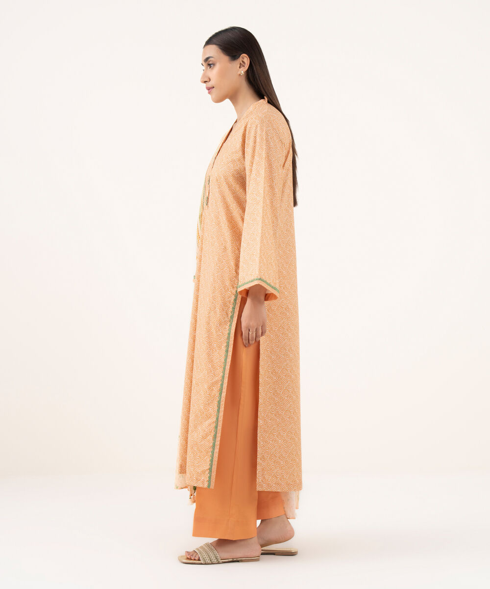 Women's Unstitched Lawn Printed Orange 3 Piece Suit