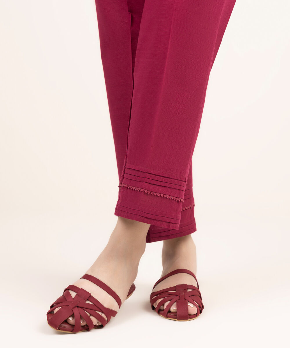 Women's RTW Khaddar Solid Red Straight Pants