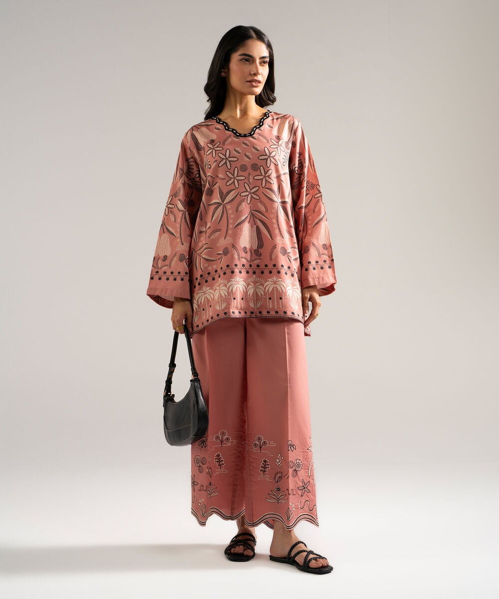 Women's RTW Dobby Printed Pink Straight Shirt