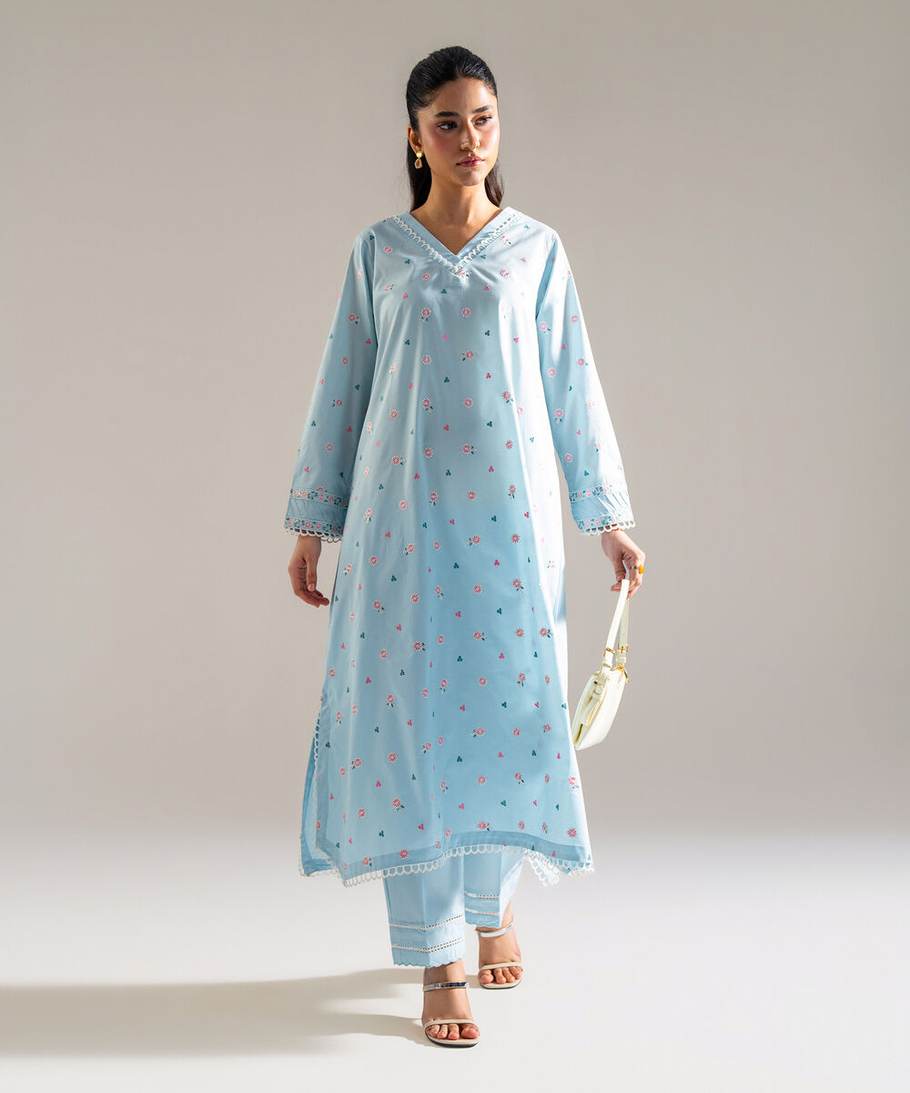 Women's RTW Lawn Embroidered Blue 2 Piece Suit