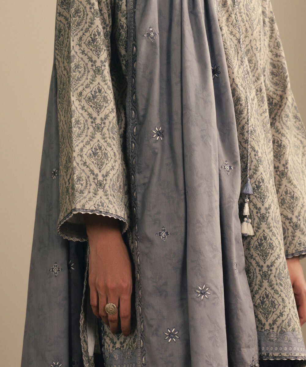 Women's Unstitched Cross Hatch Embroidered Grey 3 Piece Suit