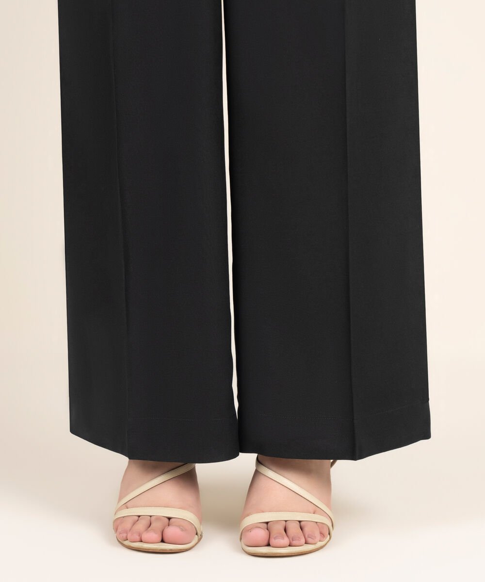 Women's RTW Linen Solid Black Culottes