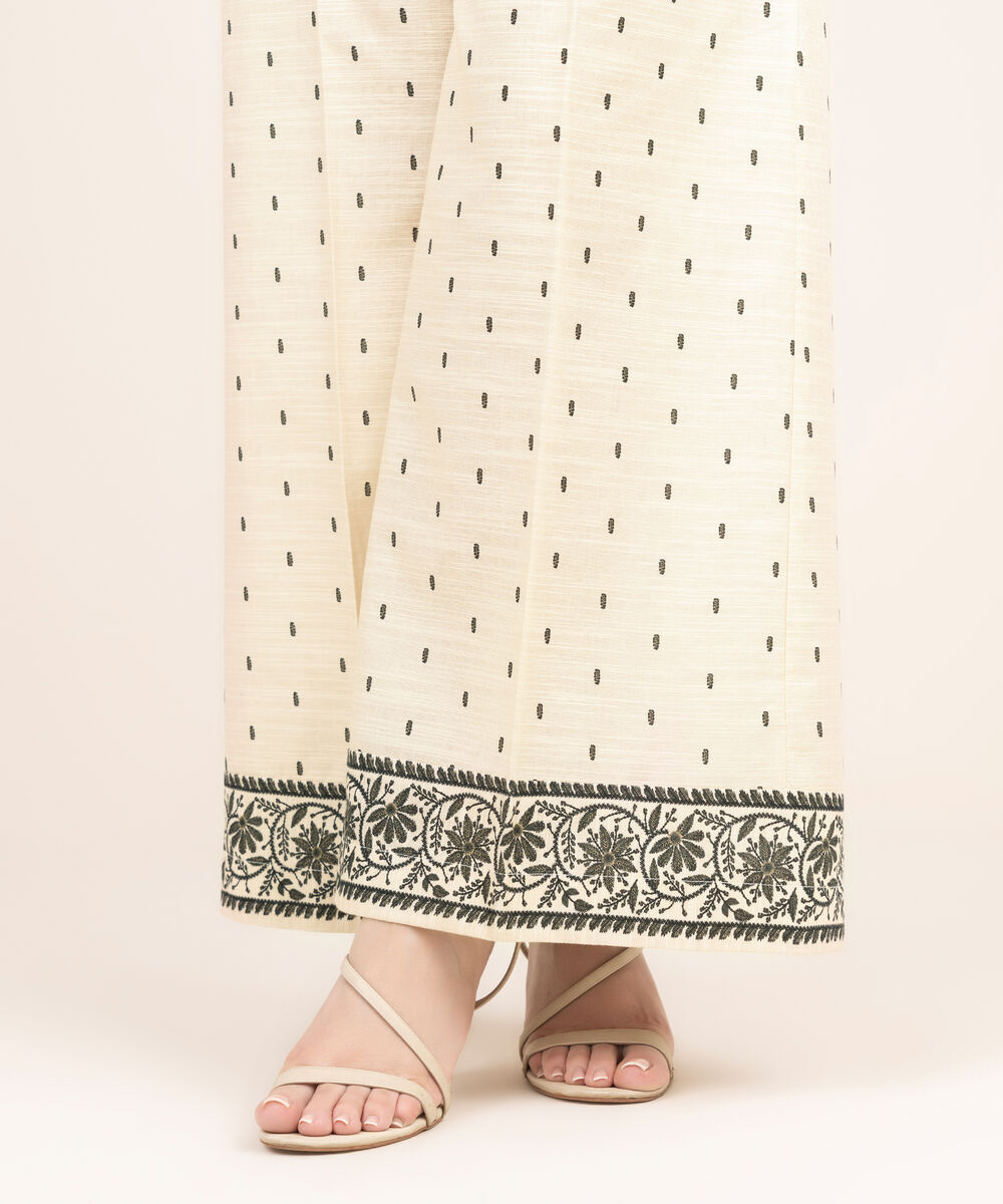 Women's RTW Cotton Printed Off White Flared Pants