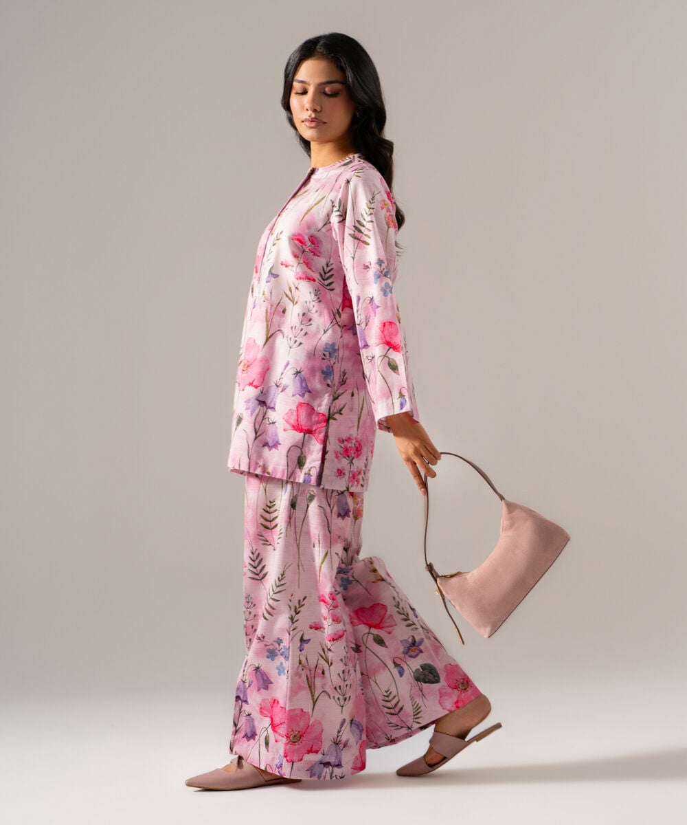Women's RTW Khaddar Printed Pink Straight Shirt