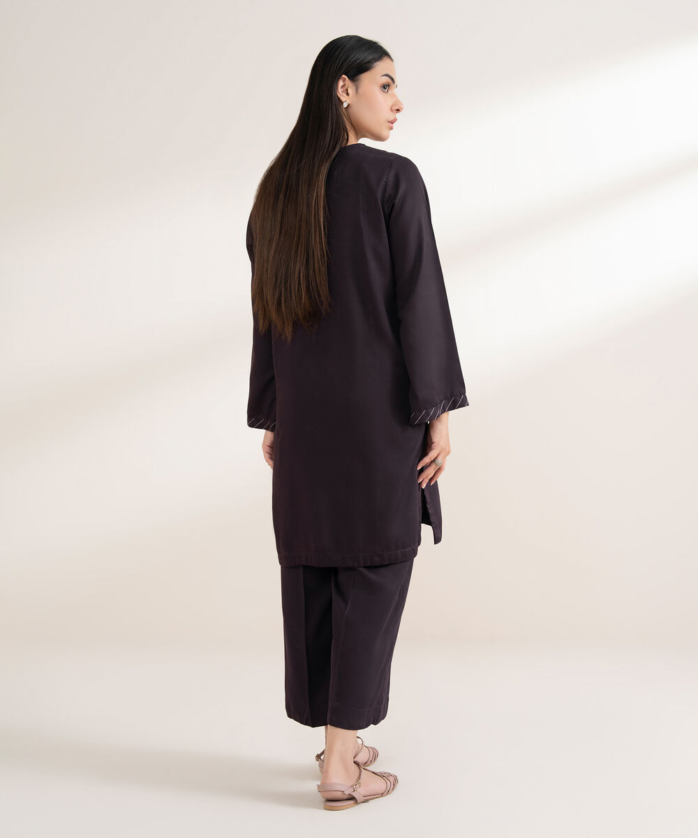 Women's RTW Bedford Embroidered Straight Purple Shirt