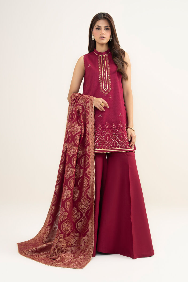 3 Piece - Embroidered Dobby Suit