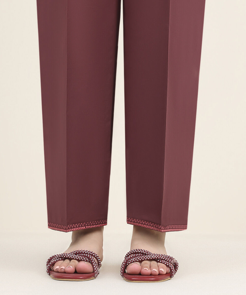 Women's RTW Cambric Red Embroidered Straight Pants