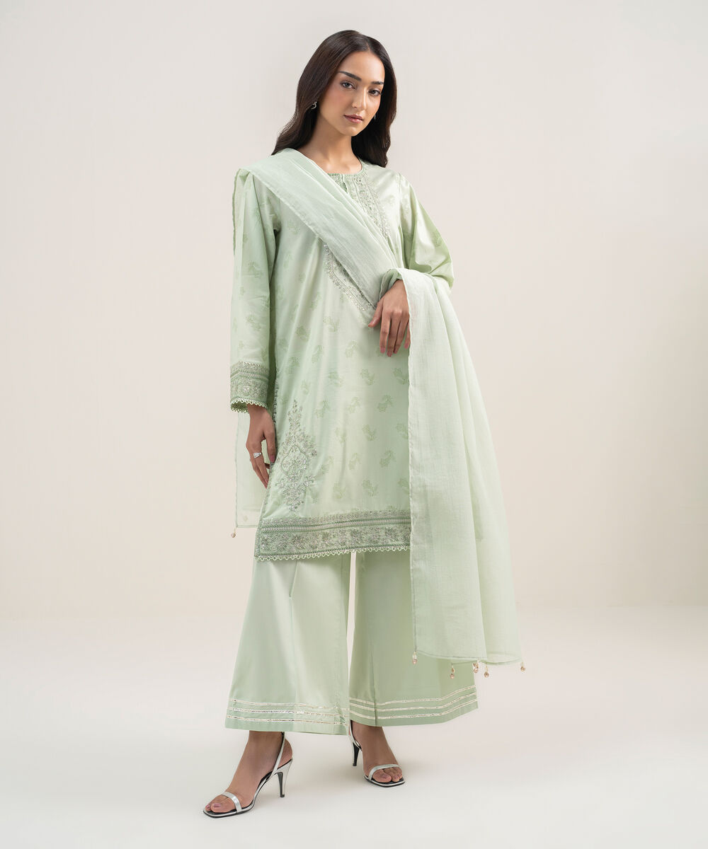 Women's RTW Lawn Embroidered Mint Green 3 Piece Suit