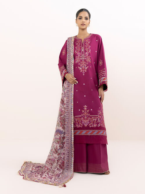 3 Piece - Embroidered Raw Silk Suit