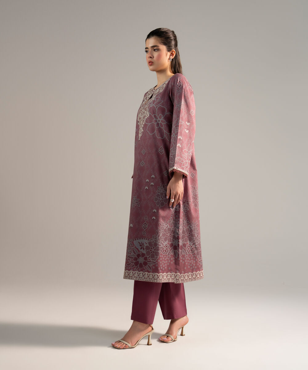 Women's RTW Lawn Embroidered Mauve  2 Piece Suit