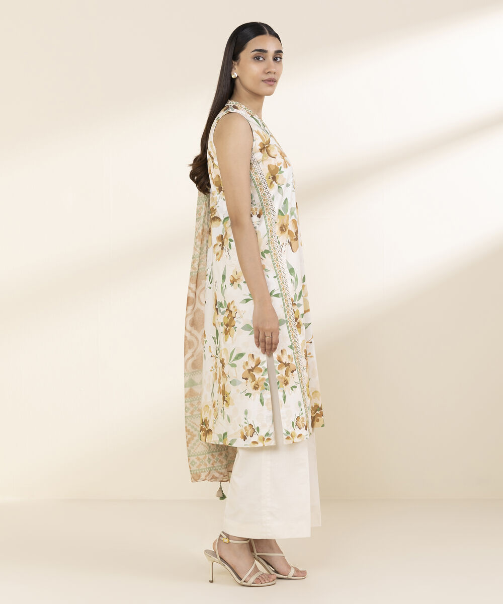 Unstitched Women's Off White Lawn 3 Piece Suit