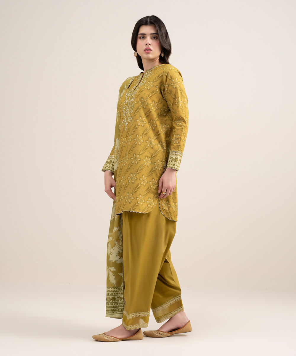 Women's Unstitched Lawn Embroidered Brown 3 Piece Suit