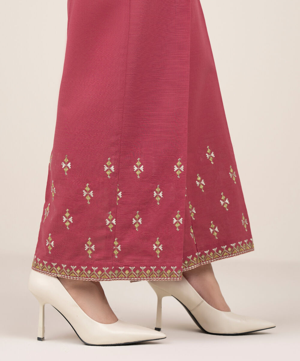 Women's RTW Khaddar Embroidered Pink Culottes