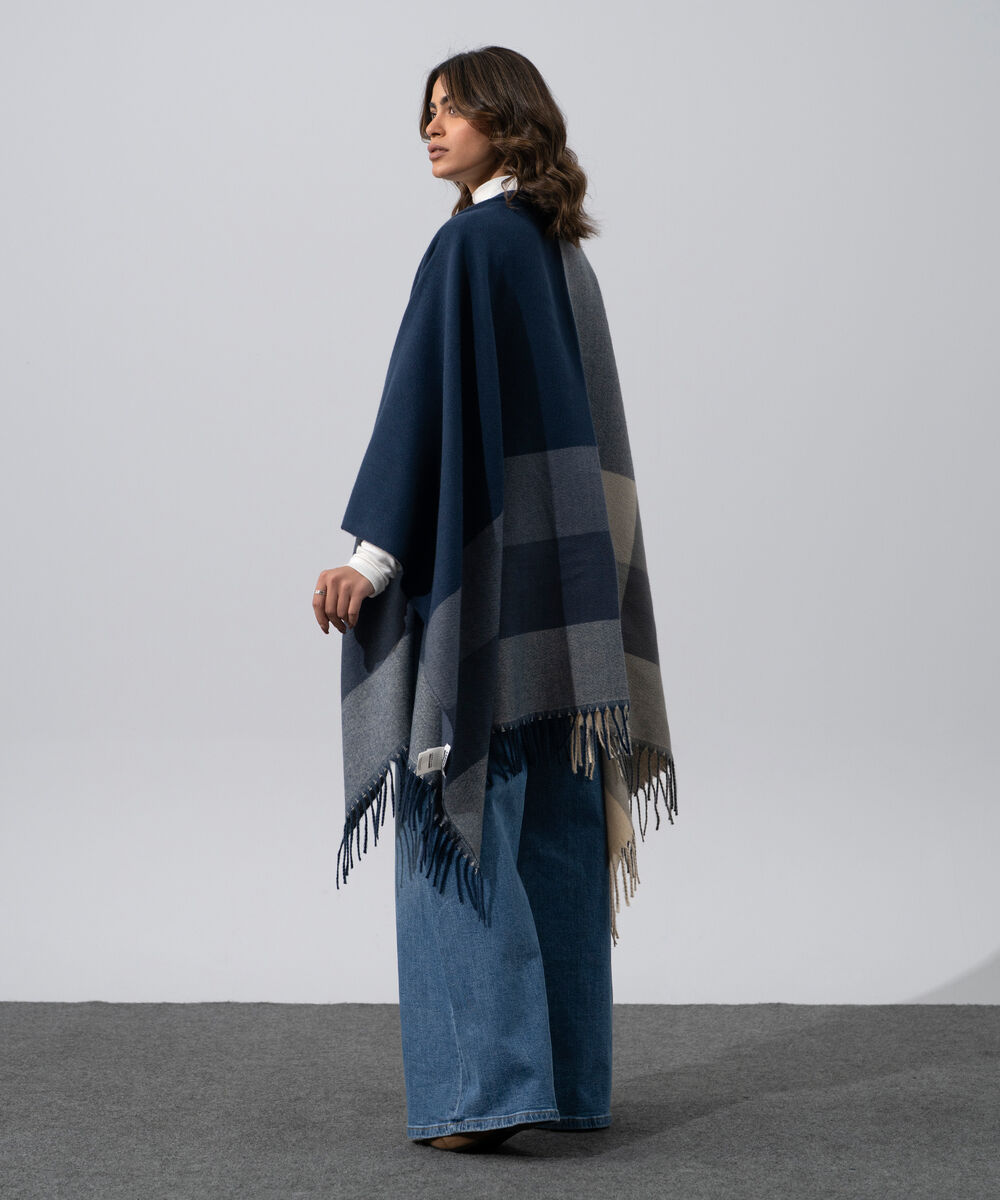 Women's Western Wear Grey Polyester Striped Cape Shawl