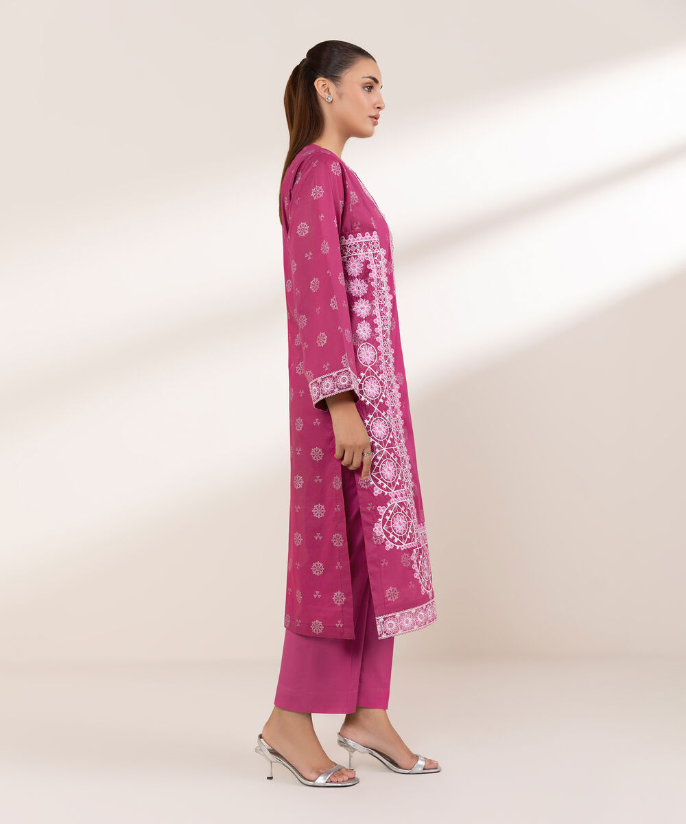 Women's RTW Lawn Pink Embroidered A-Line Shirt