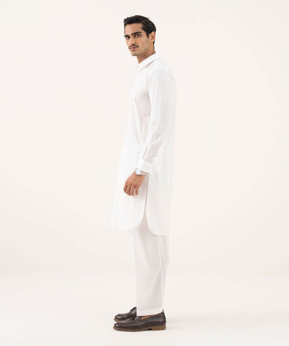 Men's 100% Cotton Plain Off-White Kurta Shalwar