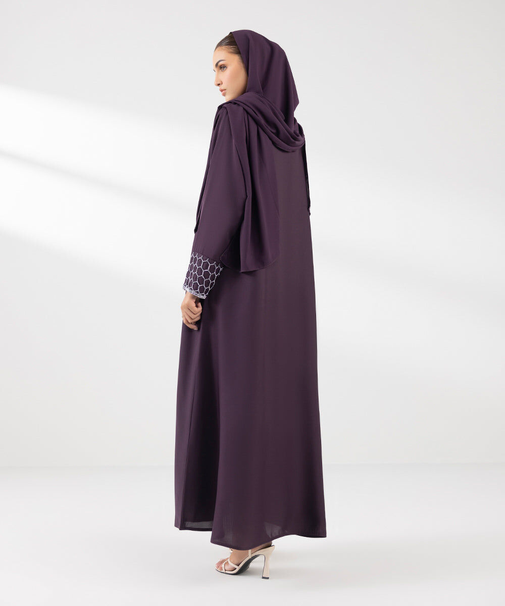 Woman - Purple Hand Embellished Abaya Set