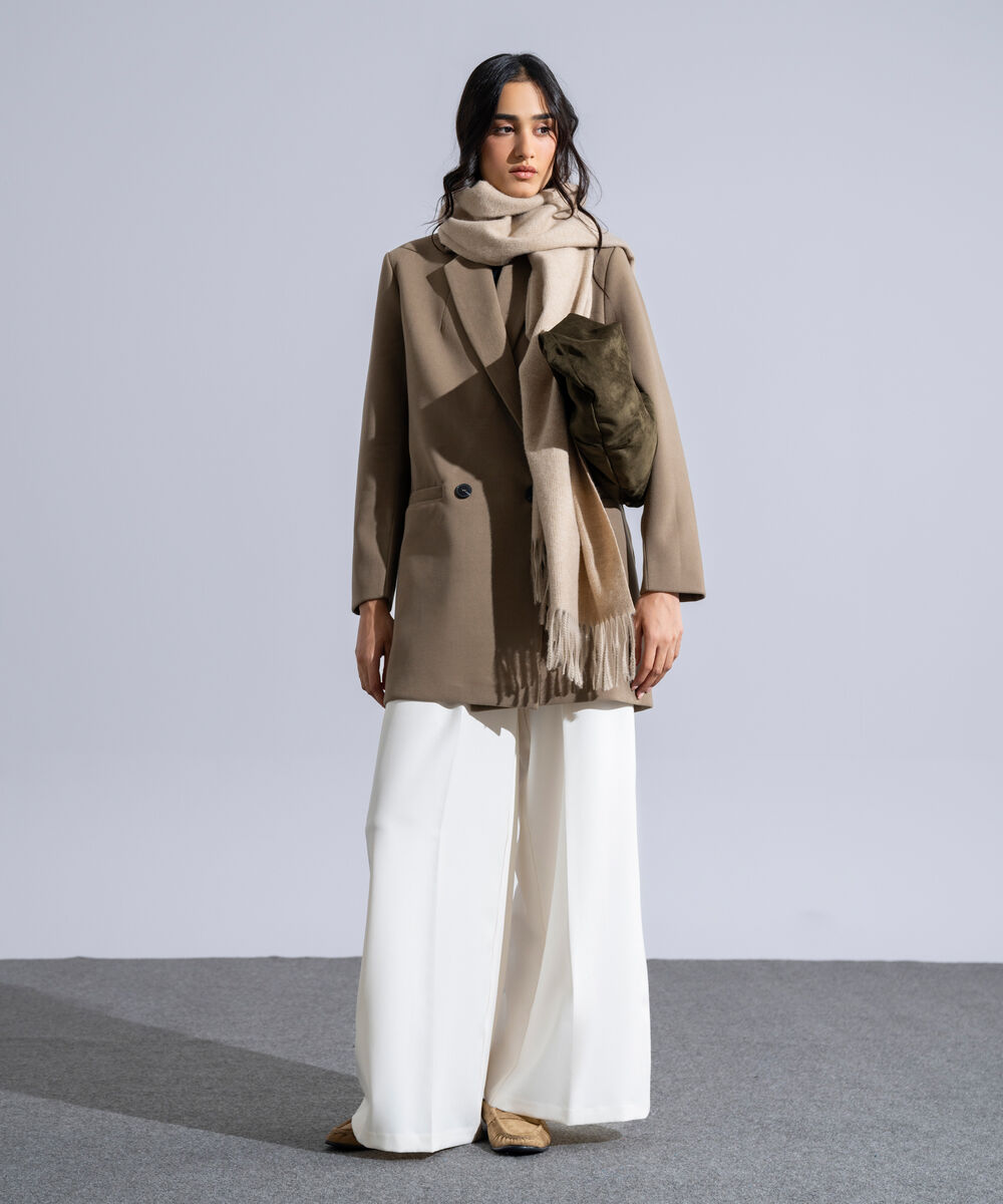 Women's Western Wear Beige Polyester Solid Woolen Scarf