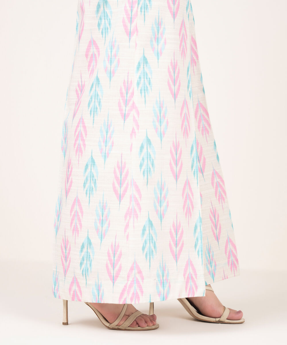 Women's RTW Light Khaddar Printed Off White Flared Pants