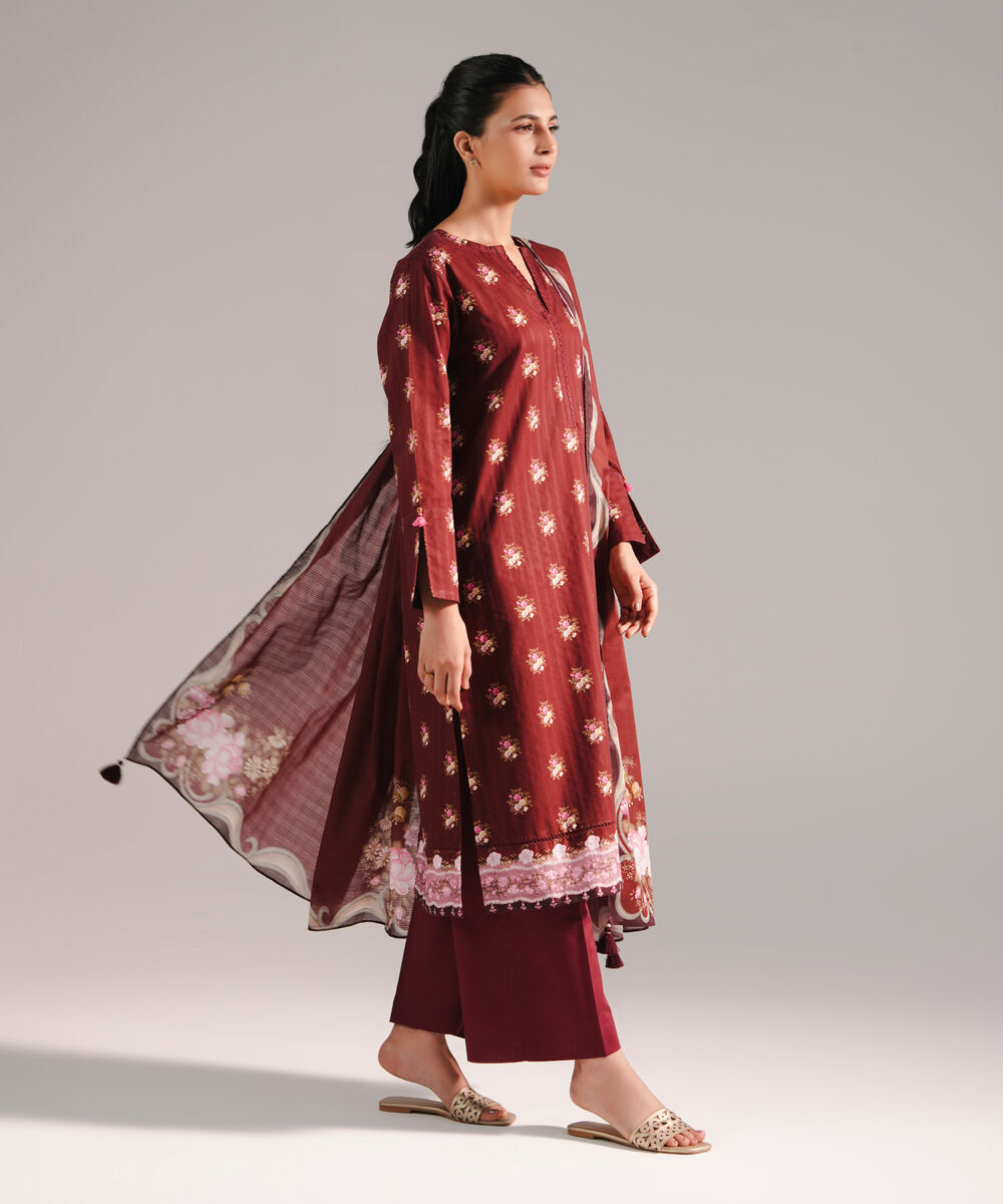 Women's RTW Leno Kara Printed Maroon 3 Piece Suit