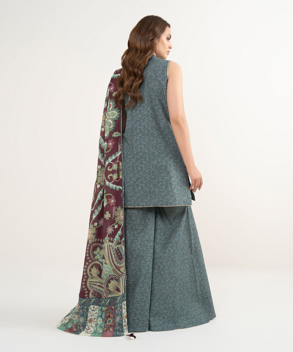 Women's Unstitched Lawn Embroidered Grey 3 Piece Suit