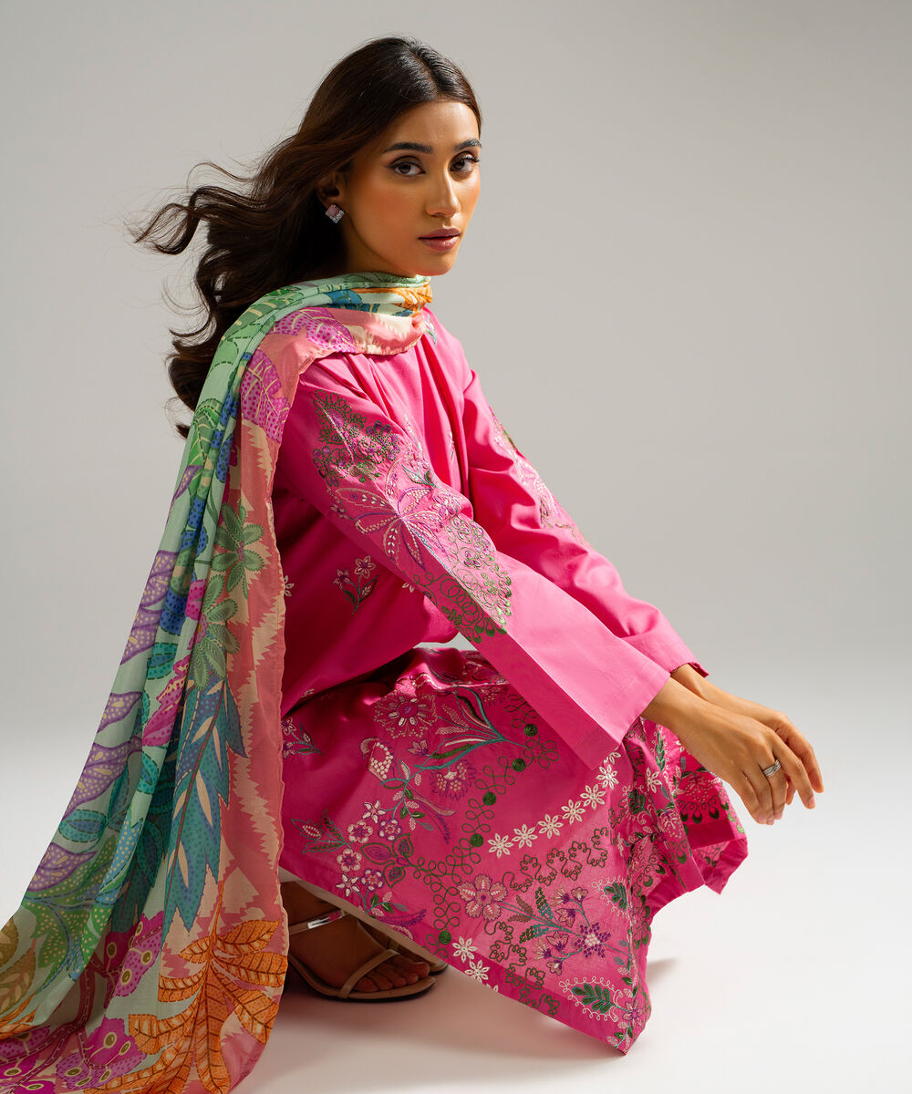 Women's RTW Lawn Embroidered Pink 2 Piece Suit