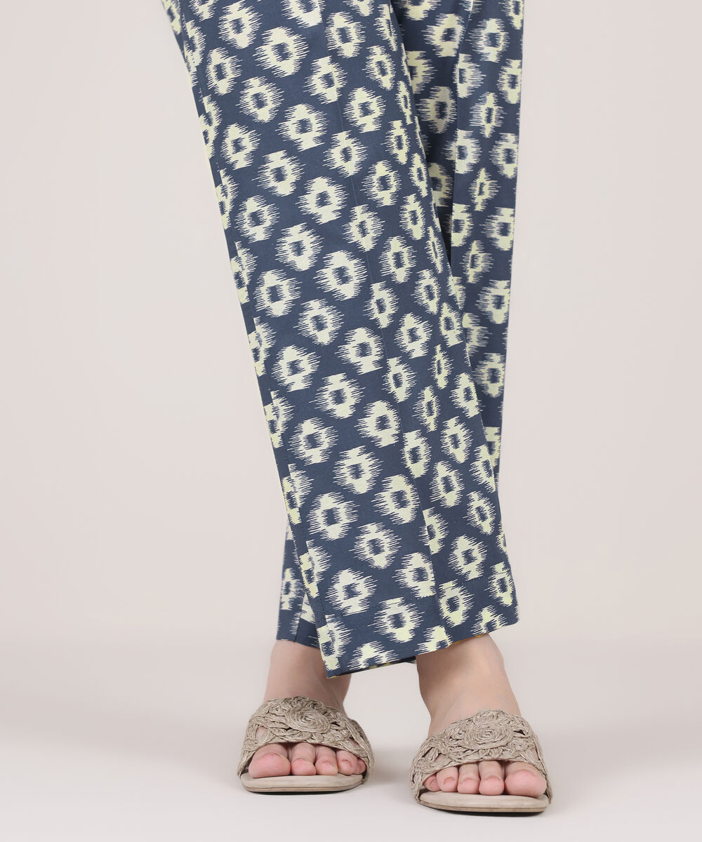 Women's RTW Cambric Blue Printed Straight Pants