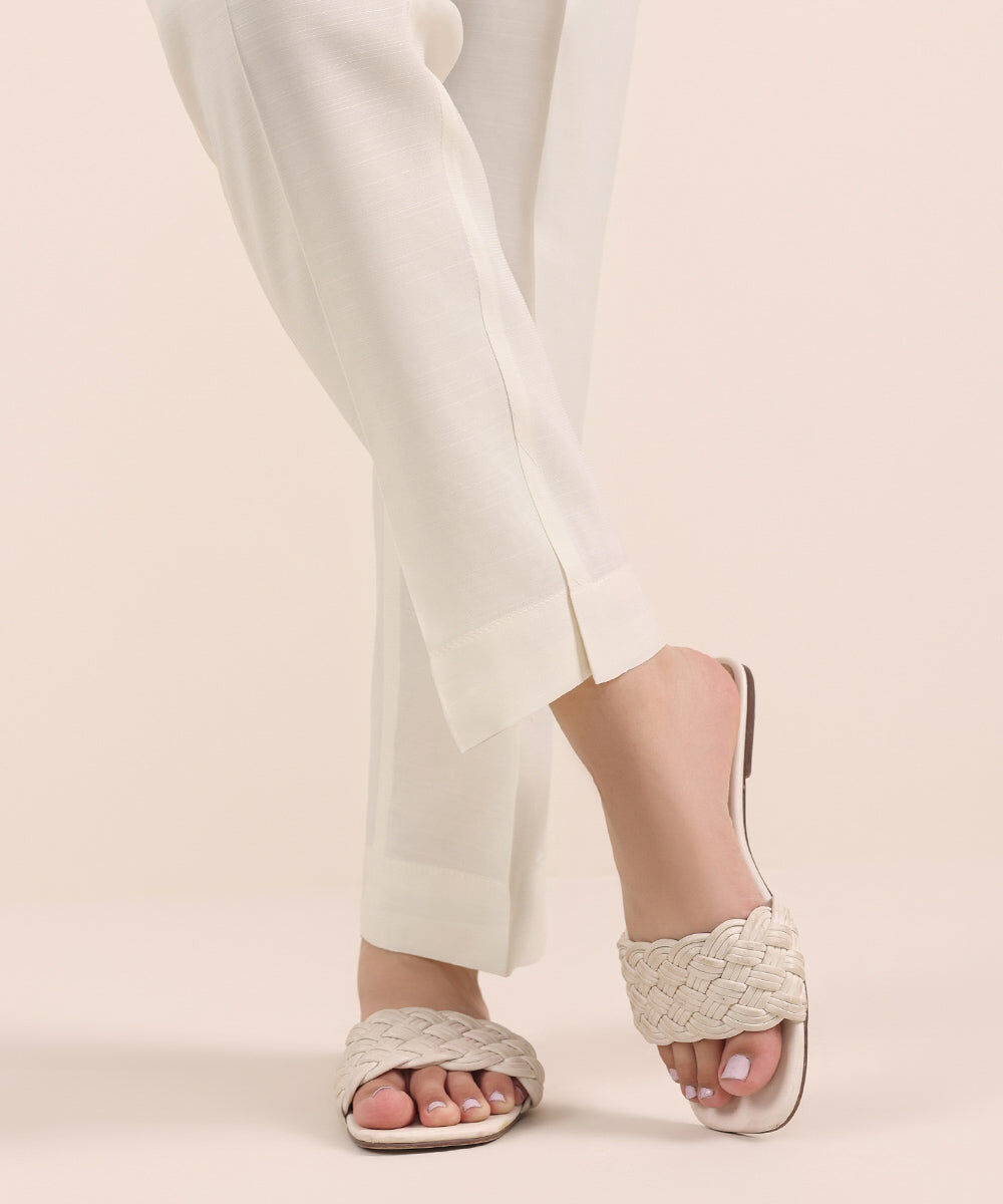 Woman - Off White Raw Silk Cigarette Pants