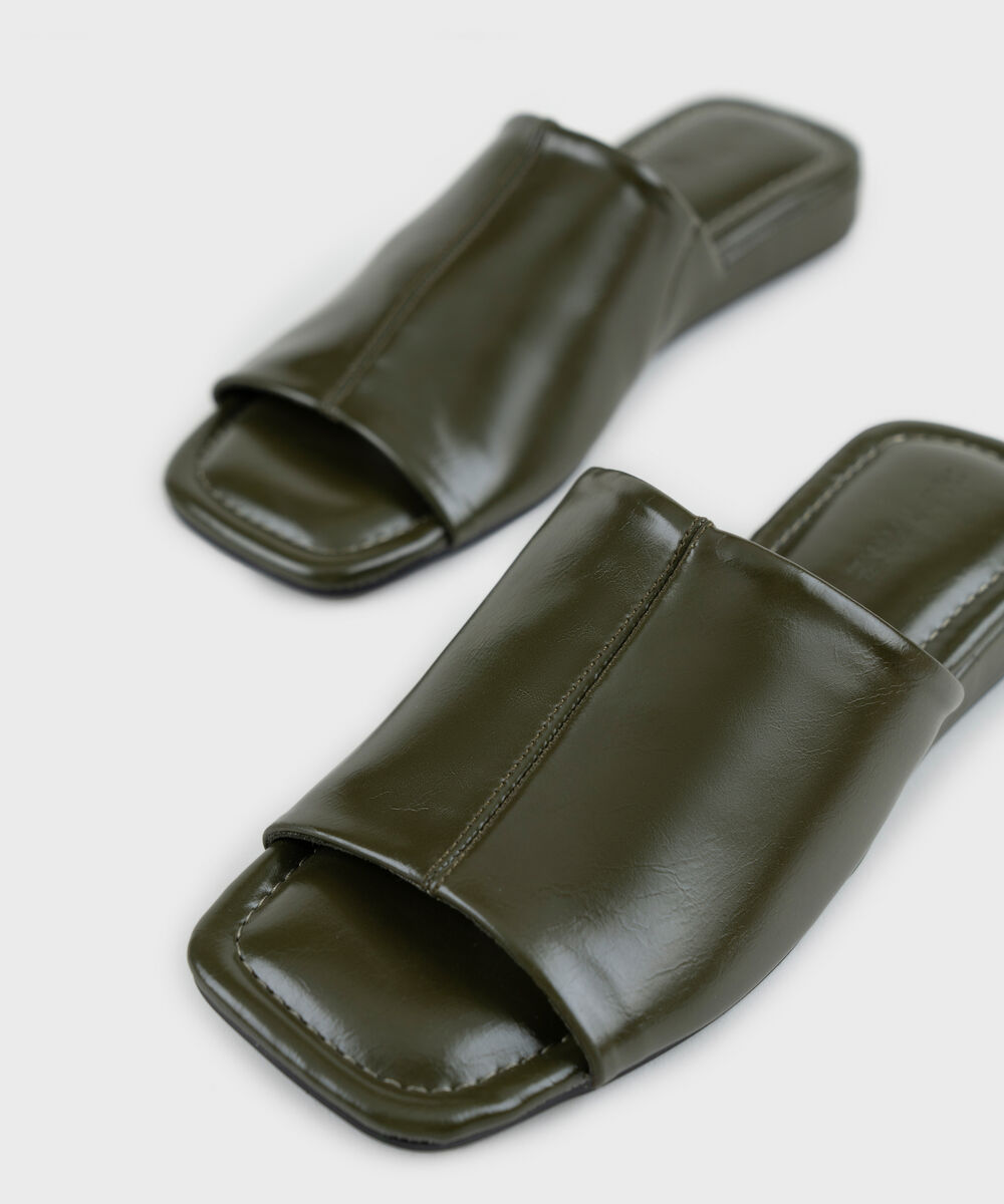 Women's Green Square Toe Mule