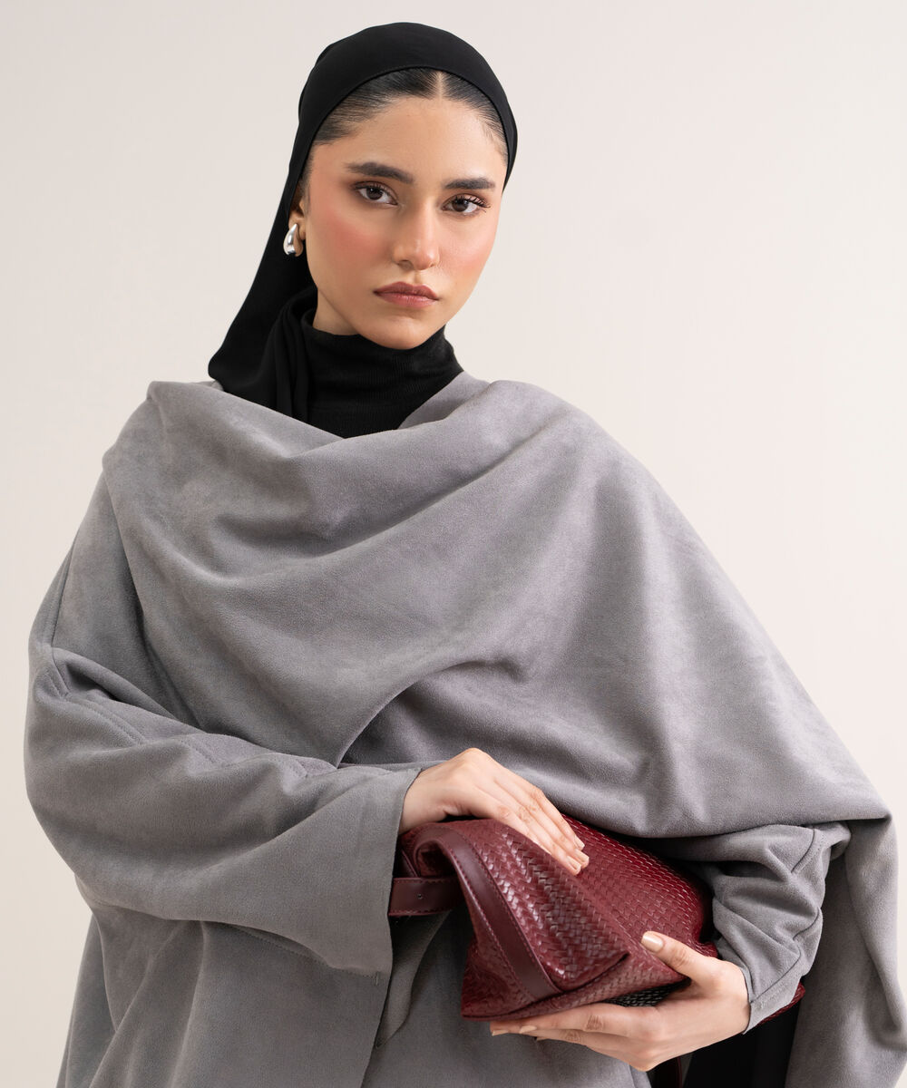 Women's Polyester Grey Kaftan Abaya Set
