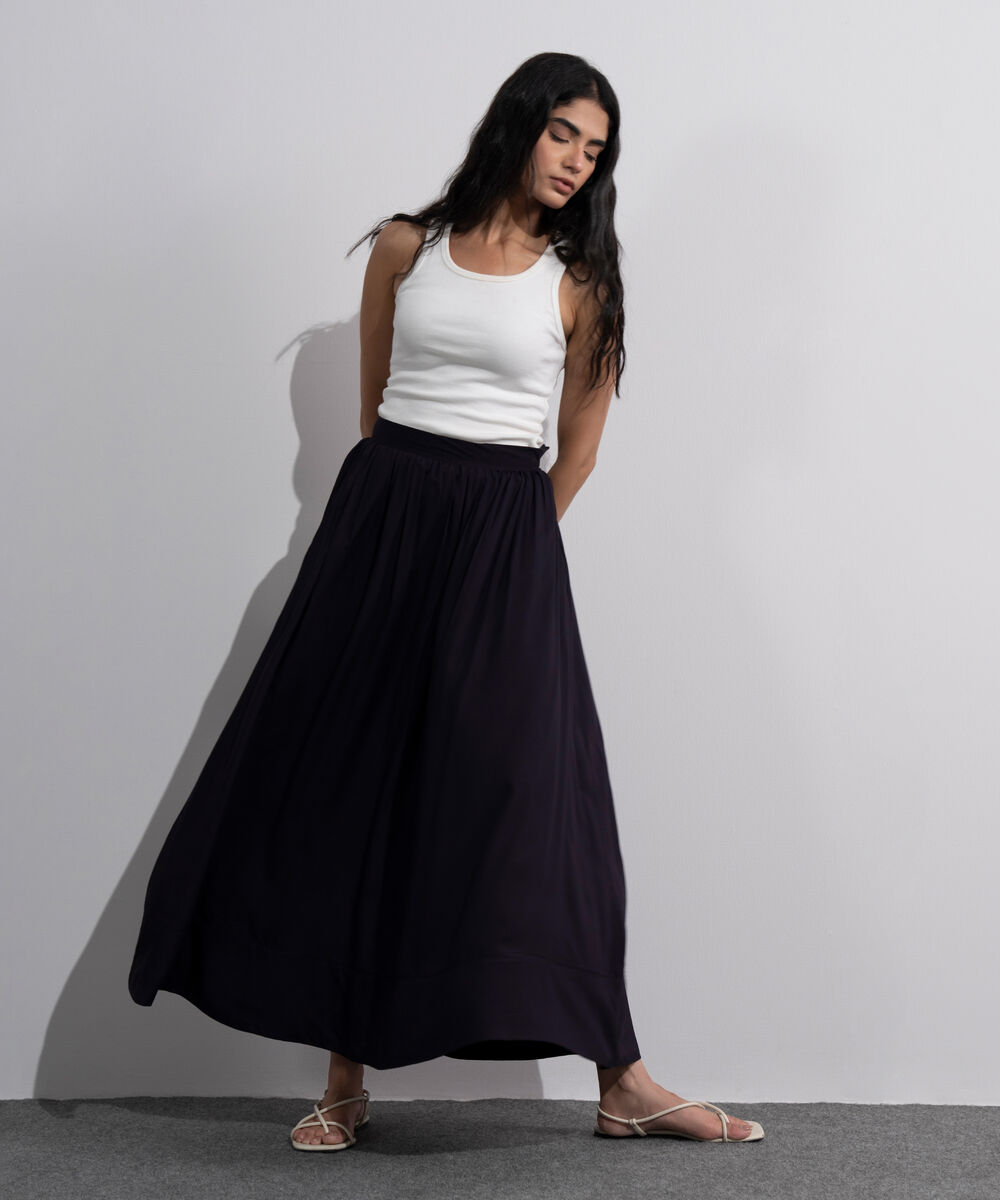 Women's Purple Viscose Flared Skirt