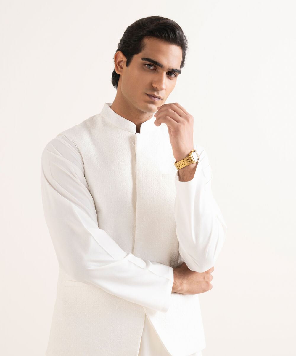 Men's Stitched Premium Cotton Off White Waistcoat