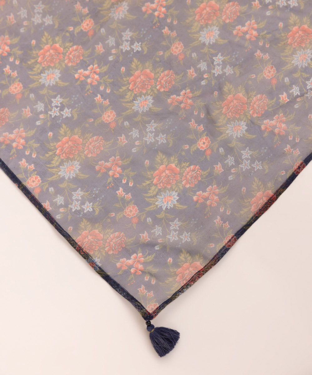 Blended Organza Blue Printed Dupatta