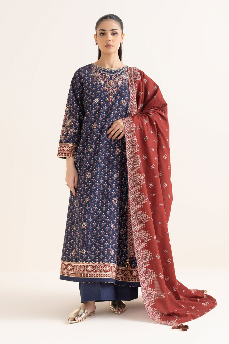3 Piece - Embroidered Khaddar Suit