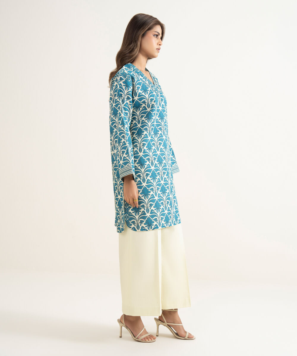 Women's Unstitched Lawn Printed Blue Shirt