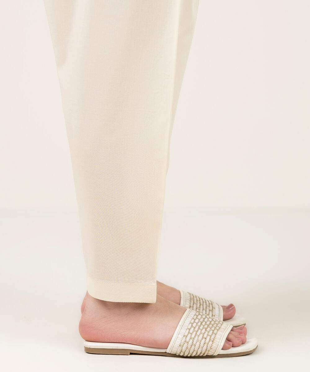 Women's RTW Cambric Solid Off White Shalwar