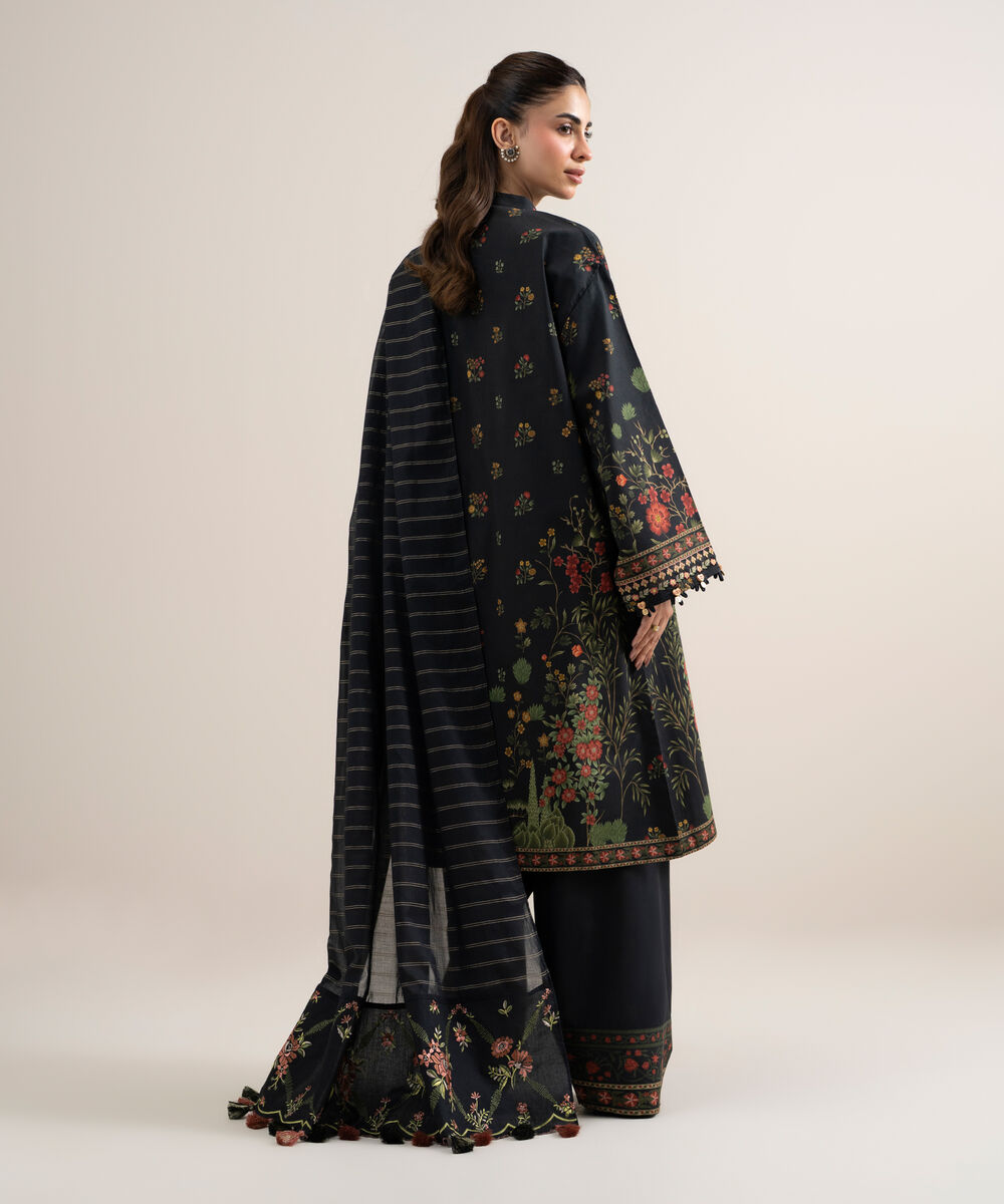 Women's Unstitched Lawn Embroidered Black 3 Piece Suit
