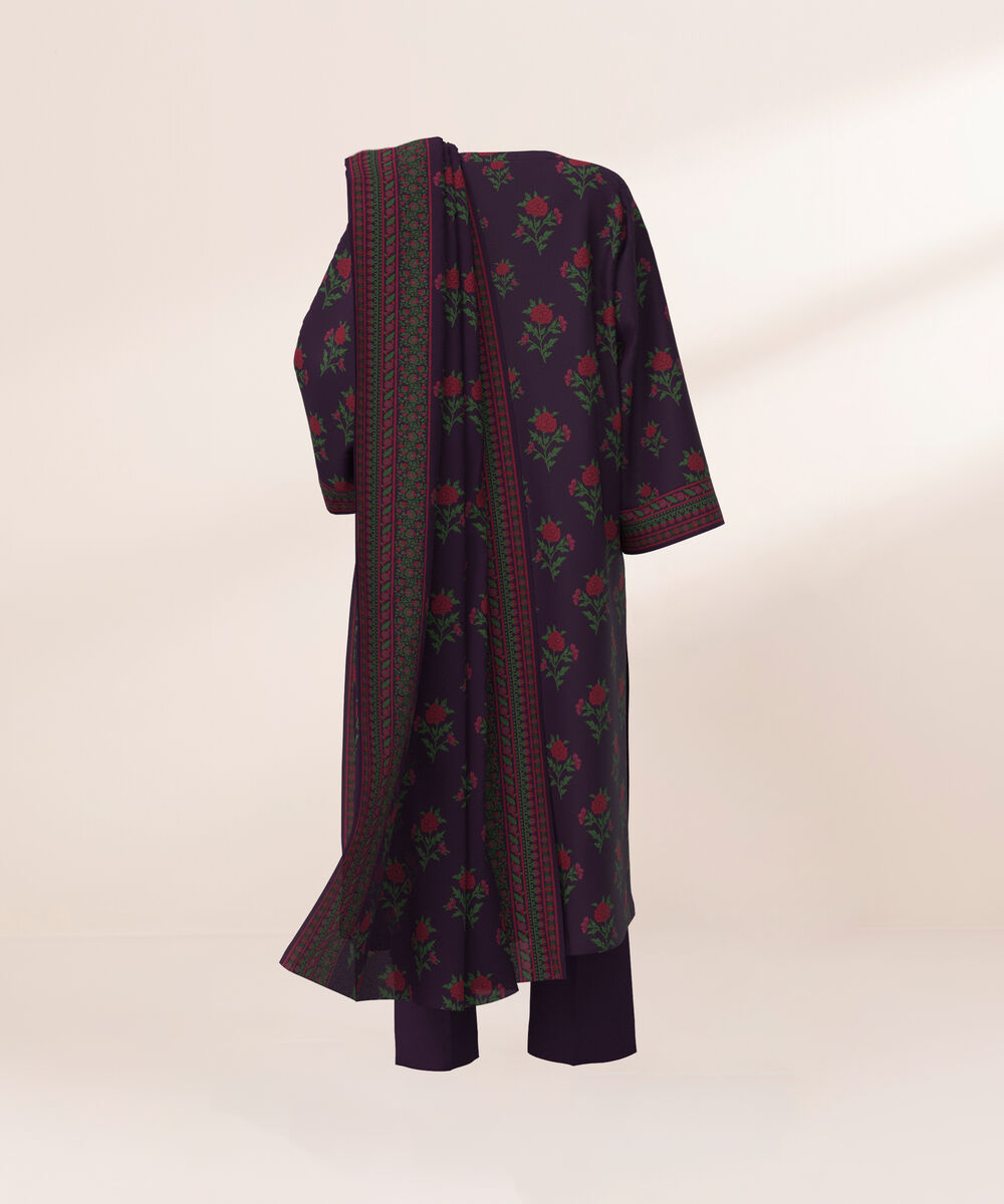 Women's Three Piece Printed Purple Lawn Suit