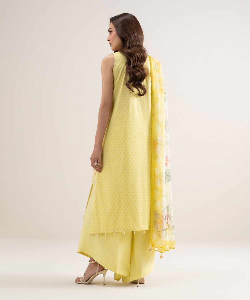 Women's Unstitched Lawn Embroidered Yellow  3 Piece Suit