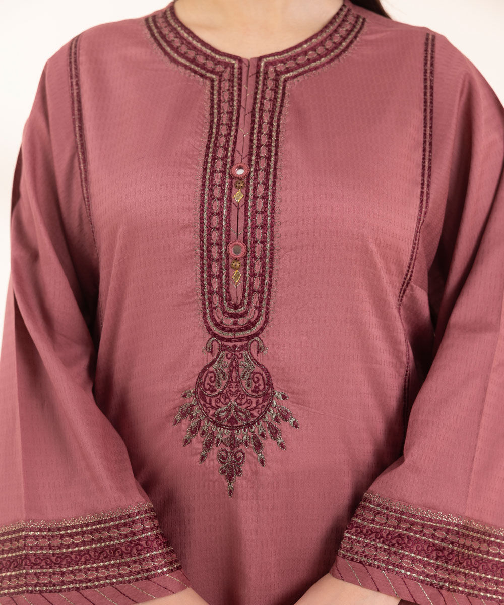 Woman - Pink Embroidered Dobby Shirt