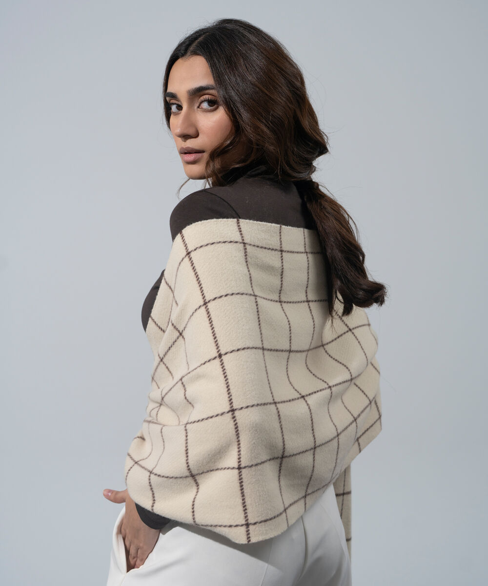Women's Western Wear Off-White Checkered Woolen Scarf