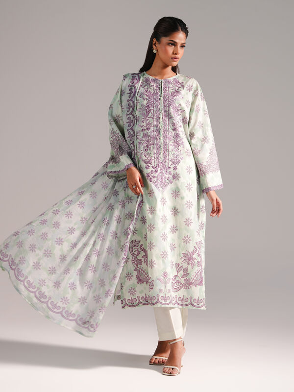 3 Piece - Embroidered Dobby Suit